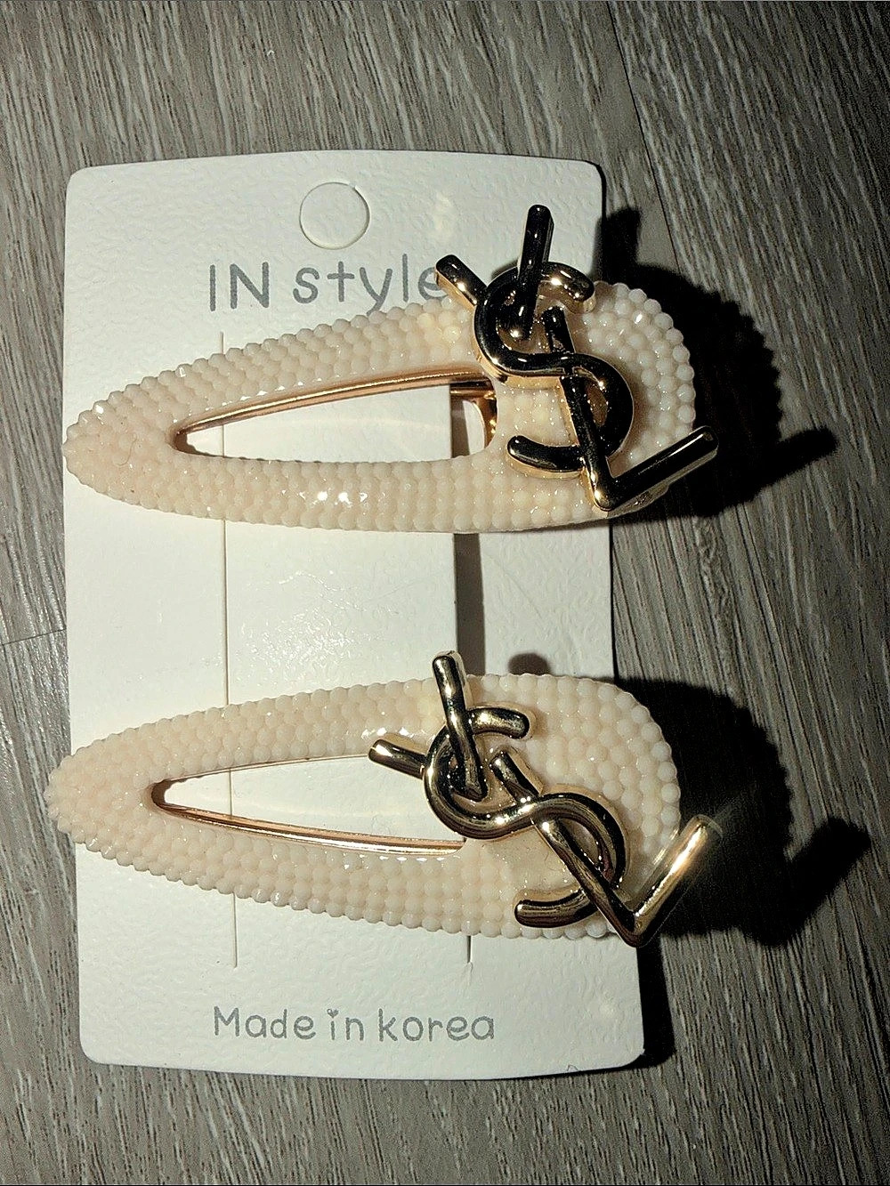 YSL Yves Saint Laurent Hair Clips Cream & Gold New